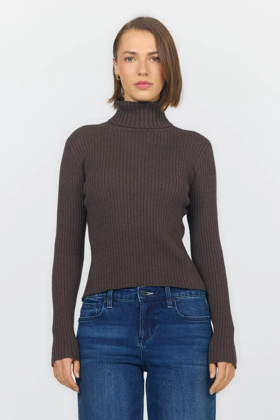 Dear John Ribbed L/S Turtleneck Sweater Chocolate