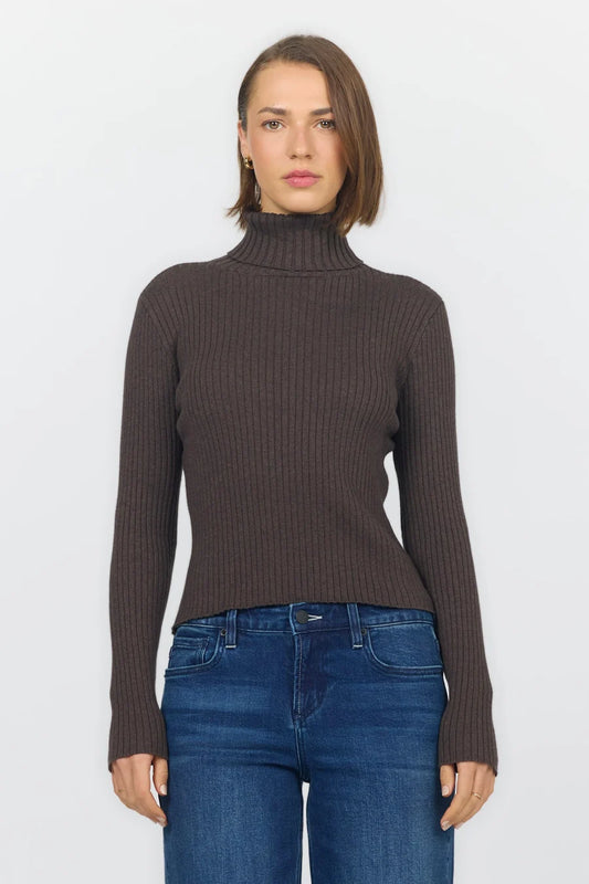 Dear John Ribbed L/S Turtleneck Sweater Chocolate