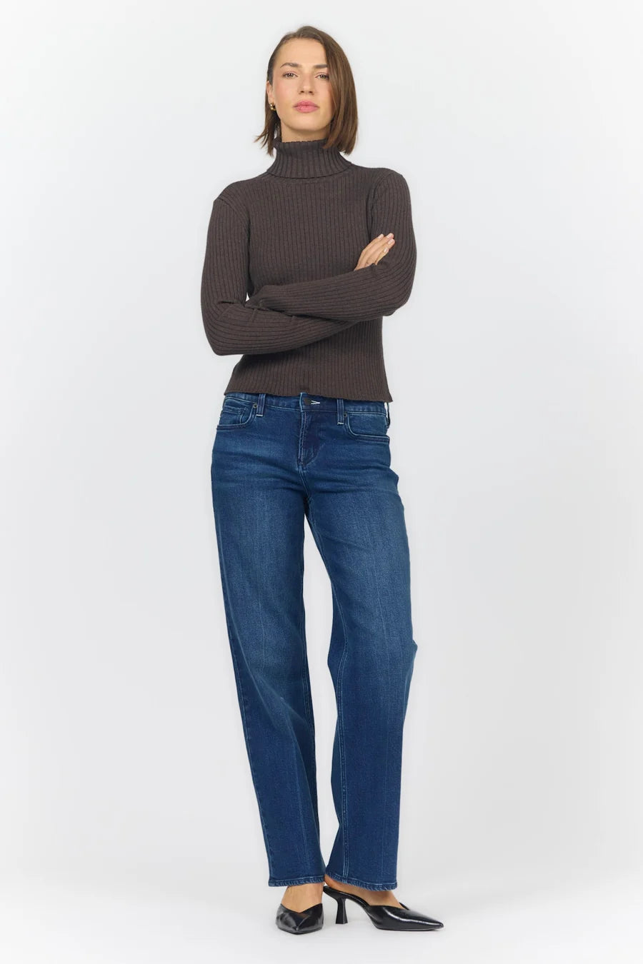 Dear John Ribbed L/S Turtleneck Sweater Chocolate