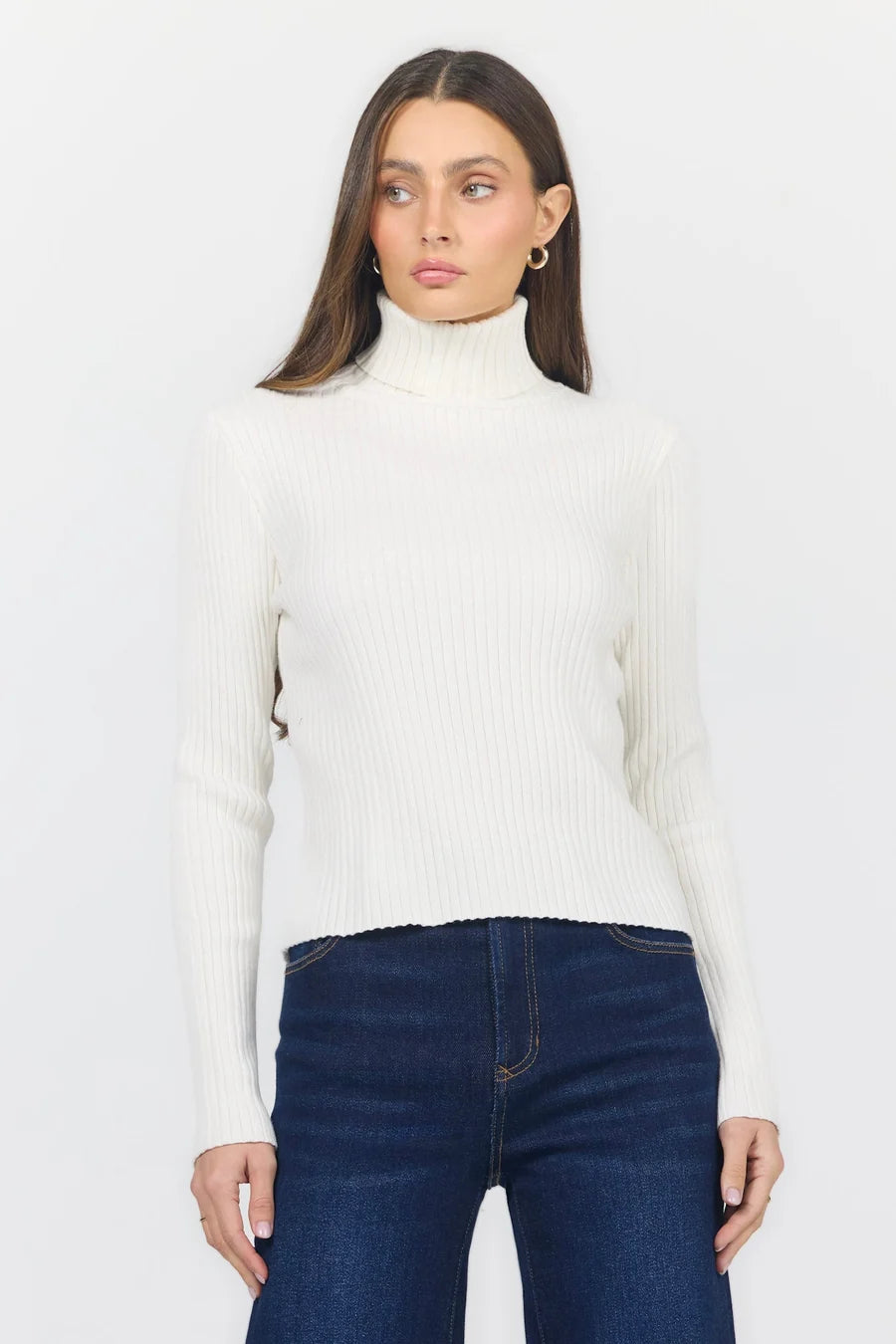 Dear John Ribbed L/S Turtleneck Sweater Ivory