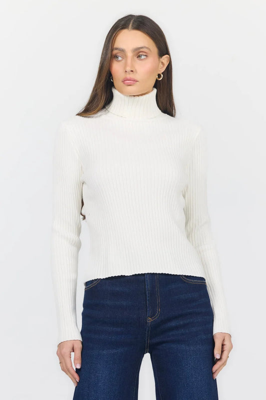 Dear John Ribbed L/S Turtleneck Sweater Ivory