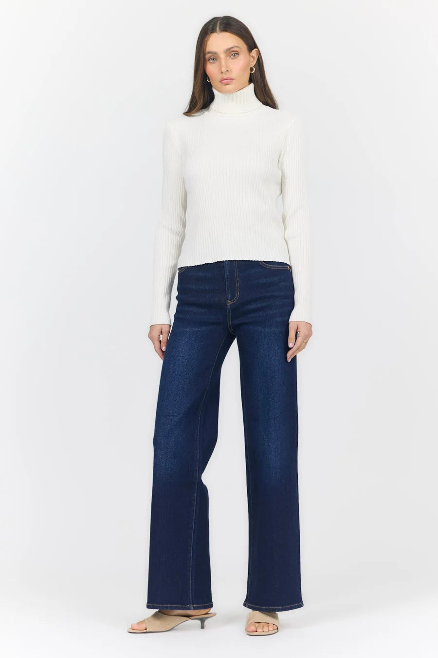 Dear John Ribbed L/S Turtleneck Sweater Ivory