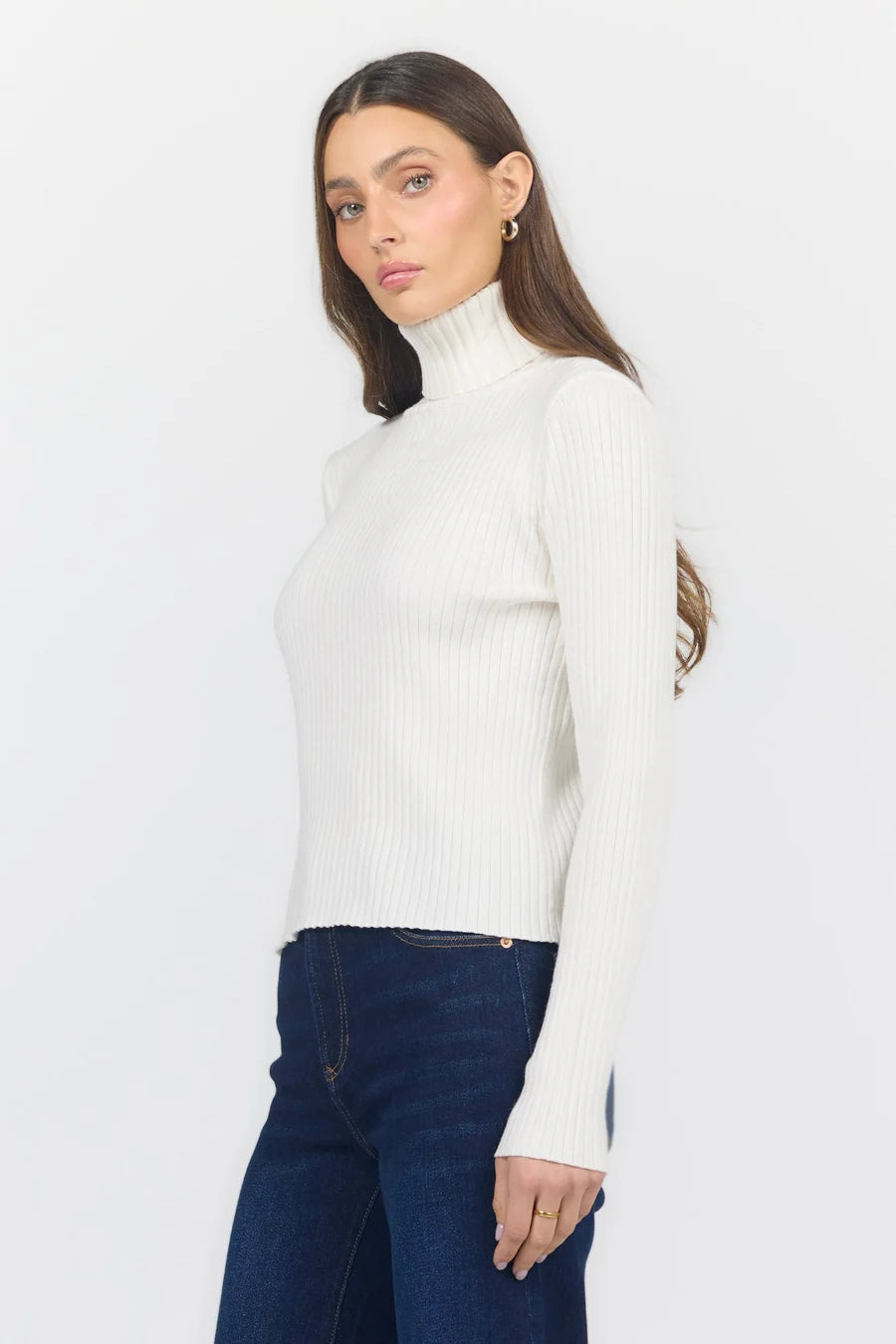 Dear John Ribbed L/S Turtleneck Sweater Ivory