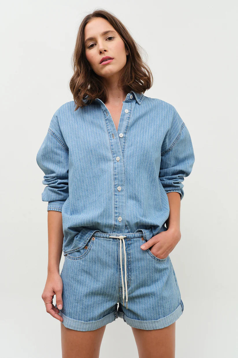 Daze Denim Haven Stripe Denim Long Sleeve Shirt