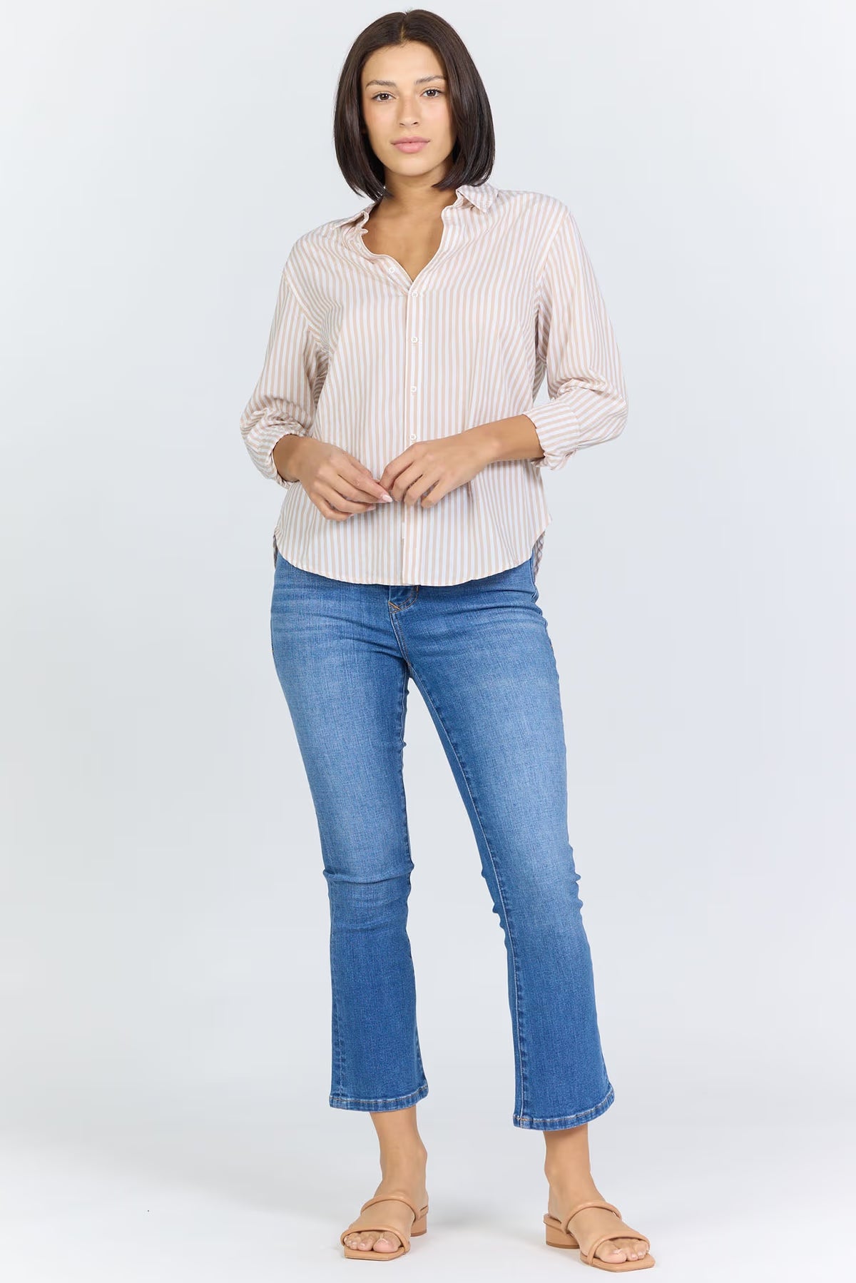 Dear John Lolita Taupe Stripe Button Down
