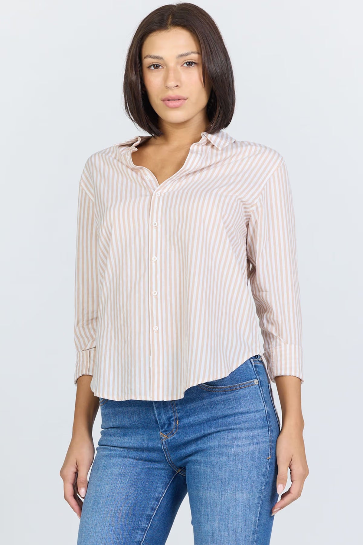 Dear John Lolita Taupe Stripe Button Down