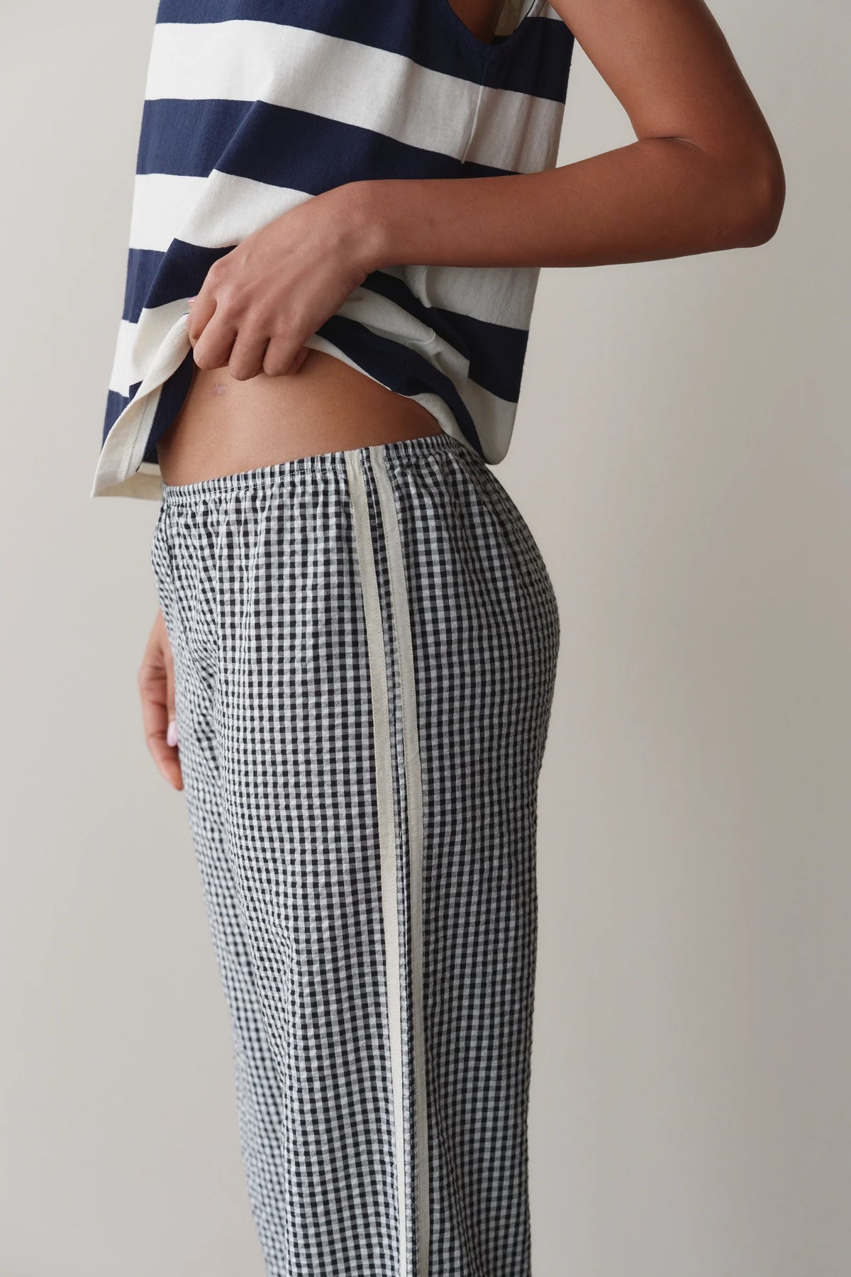 Donni Cotton Gingham Stripe Crop Pant