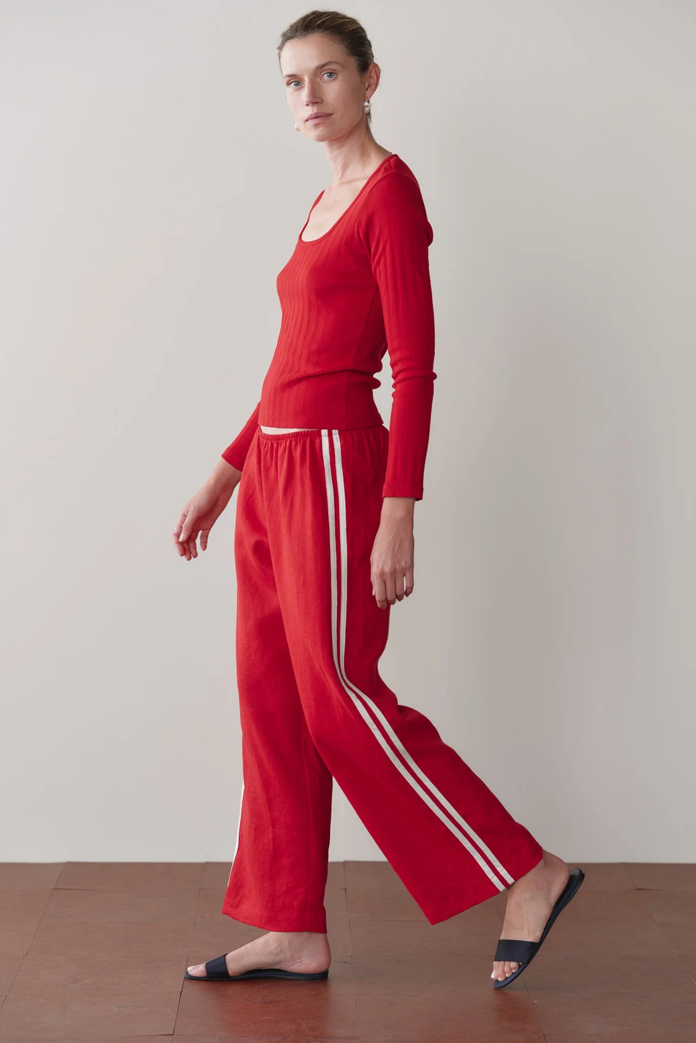 Donni The Linen Crop Racer Stripe Pant