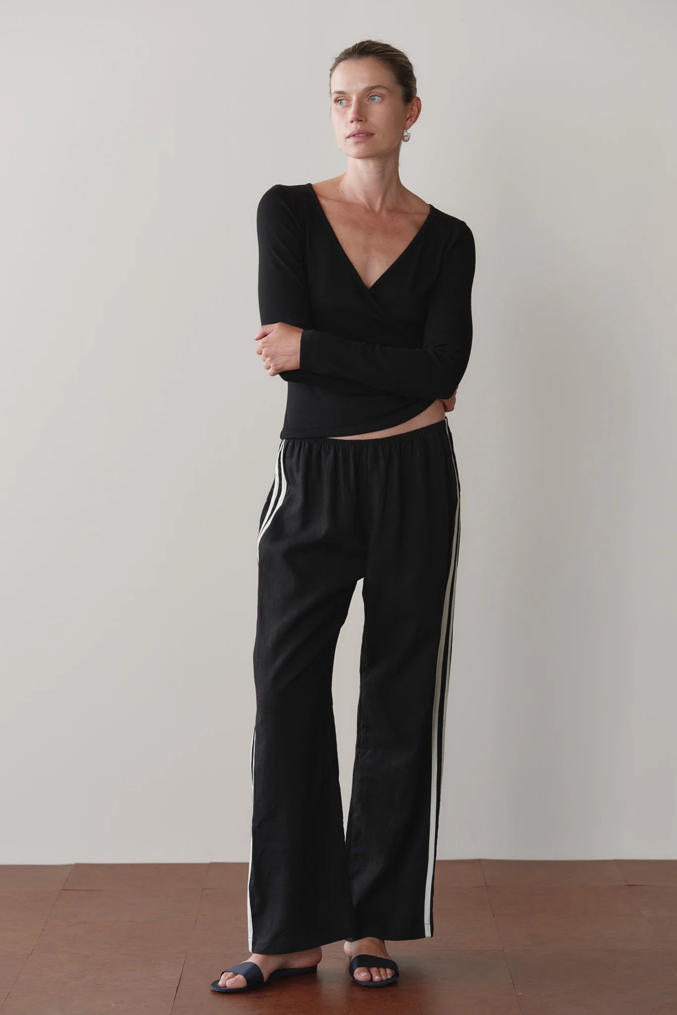Donni The Linen Crop Racer Stripe Pant