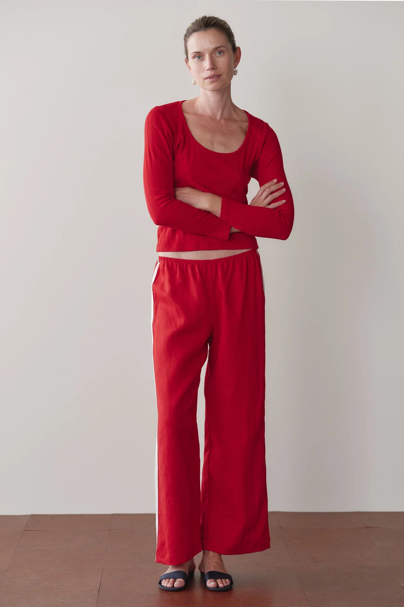 Donni The Linen Crop Racer Stripe Pant