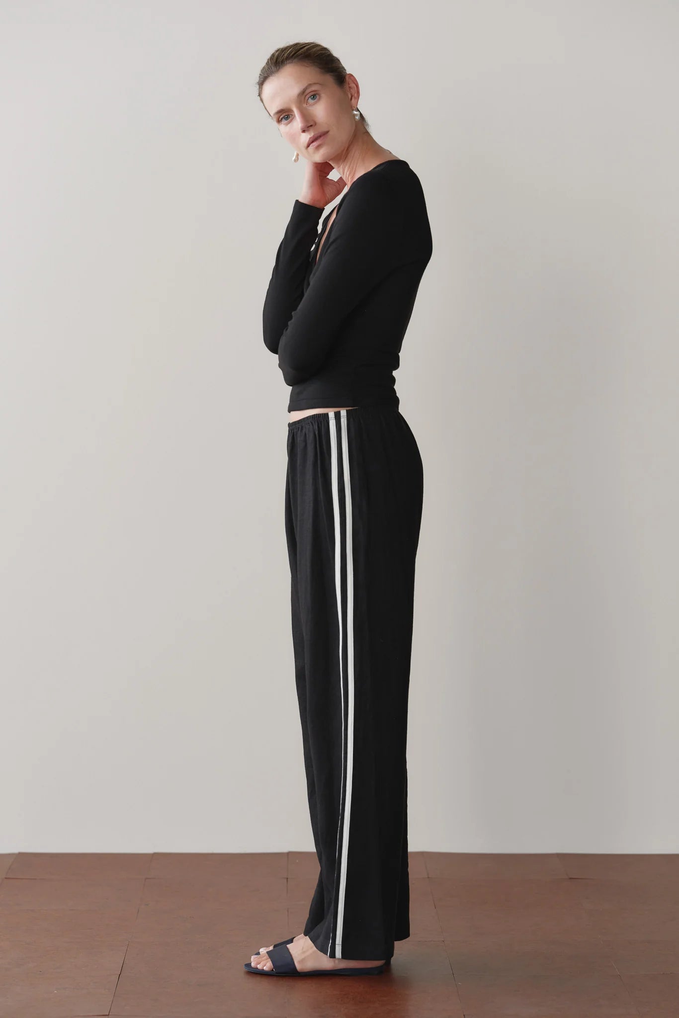 Donni The Linen Crop Racer Stripe Pant