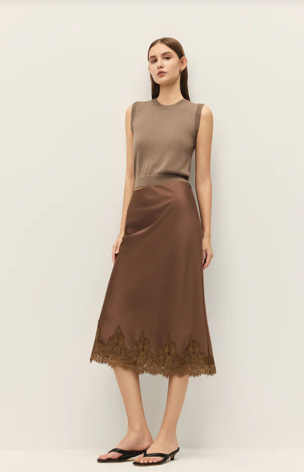 Elodie Enid Mocha Lace Midi Skirt