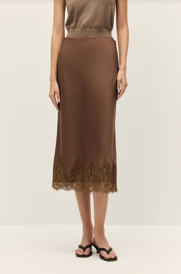 Elodie Enid Mocha Lace Midi Skirt
