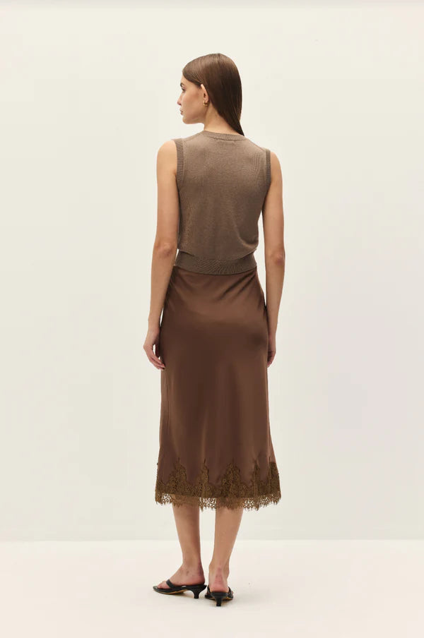 Elodie Enid Mocha Lace Midi Skirt