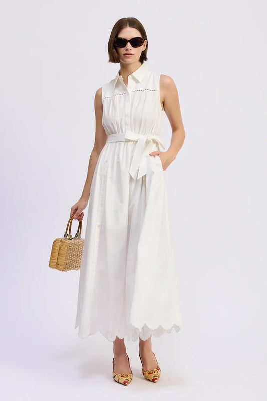 En Saison Ladder Trim Button Front Slit Sleeveless Belted Maxi Dress