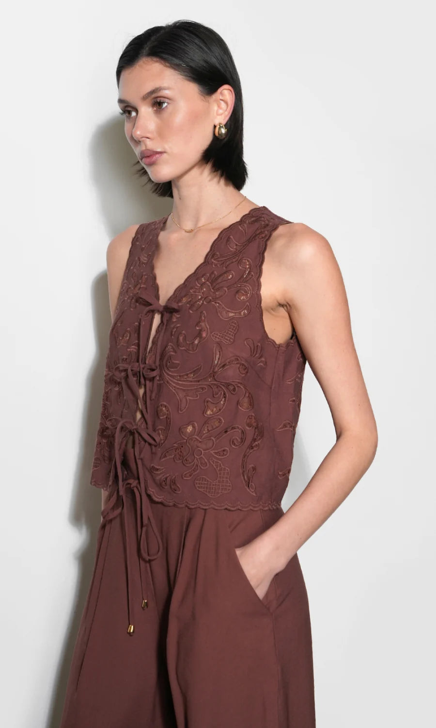 Greylin Faye Embroidered Tie Front Vest