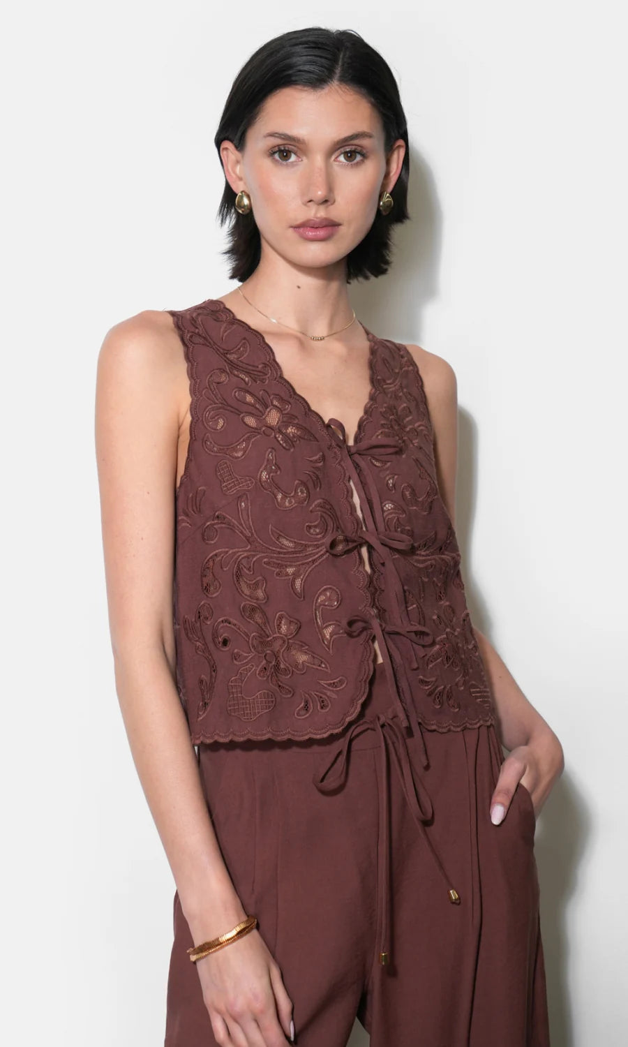 Greylin Faye Embroidered Tie Front Vest