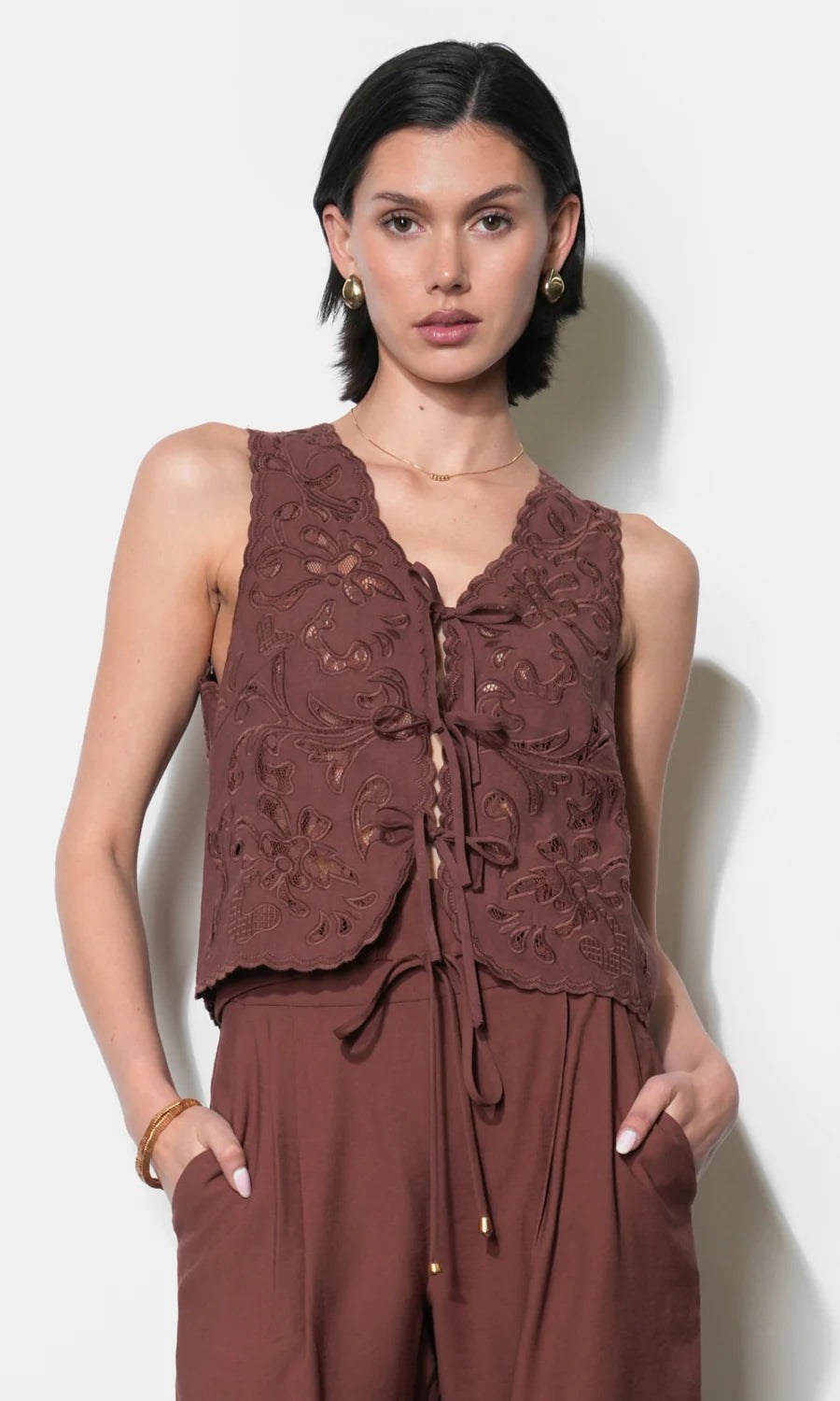 Greylin Faye Embroidered Tie Front Vest