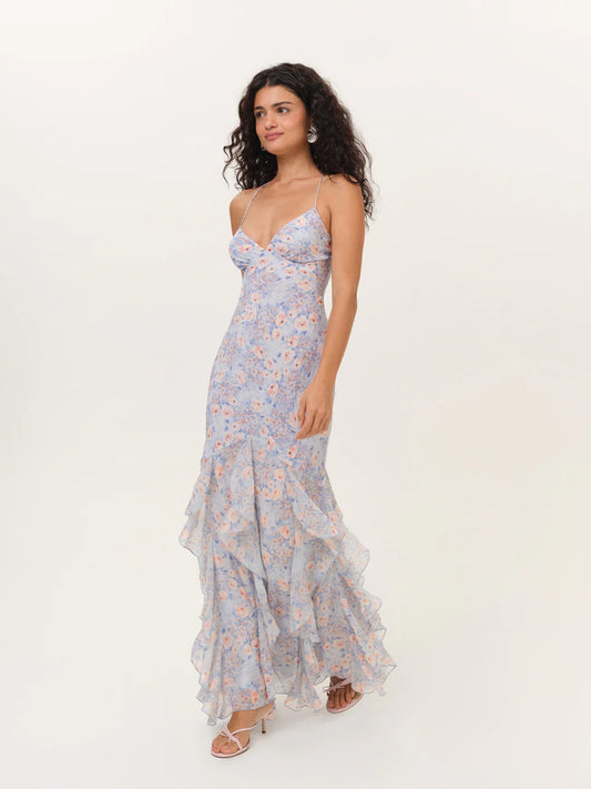 For Love & Lemons Elea Blue Maxi Dress