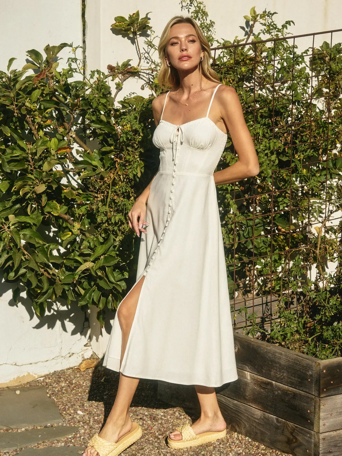 Forum Linen Sweetheart Corset Midi Dress