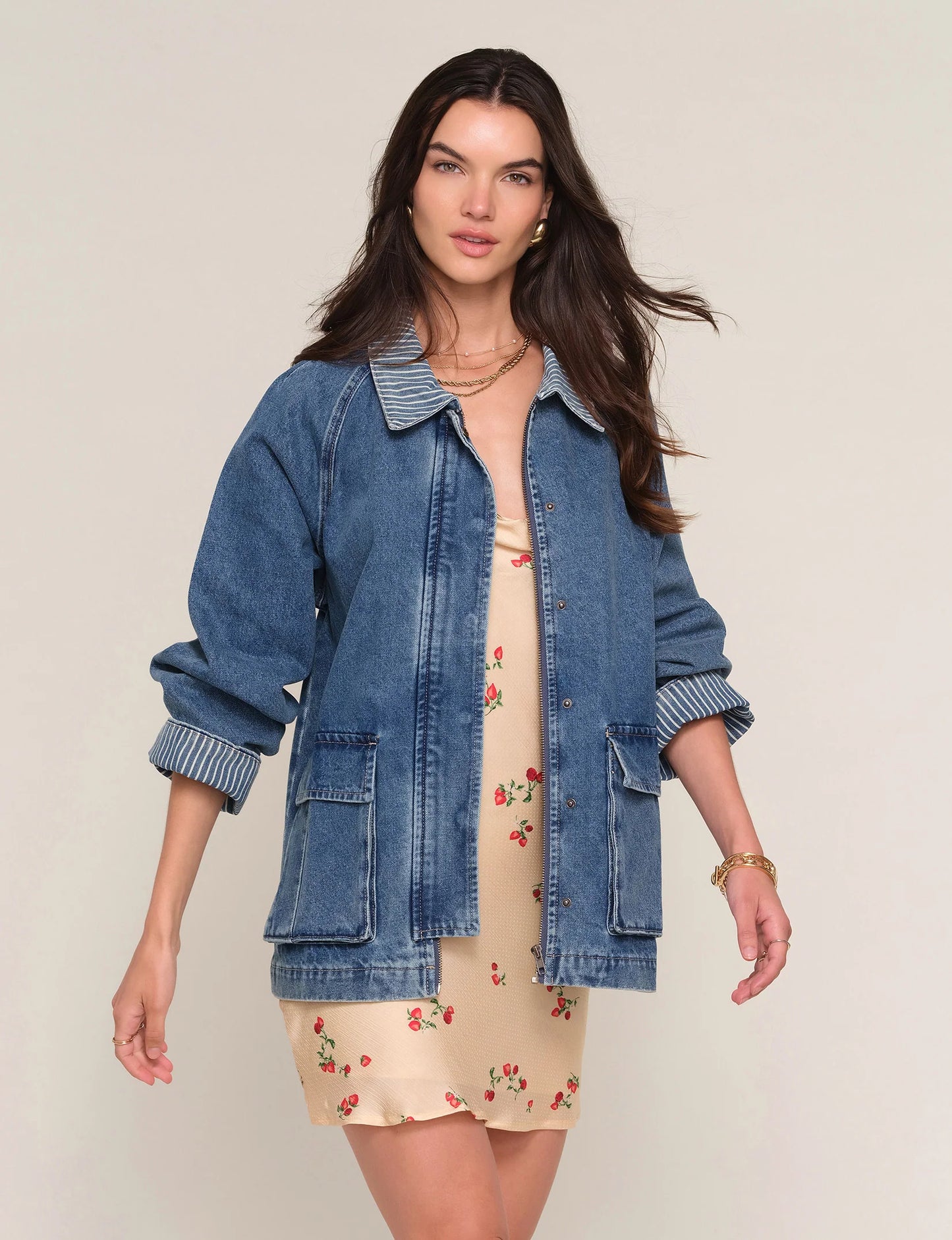 Heartloom Conor Striped Collared Denim Jacket