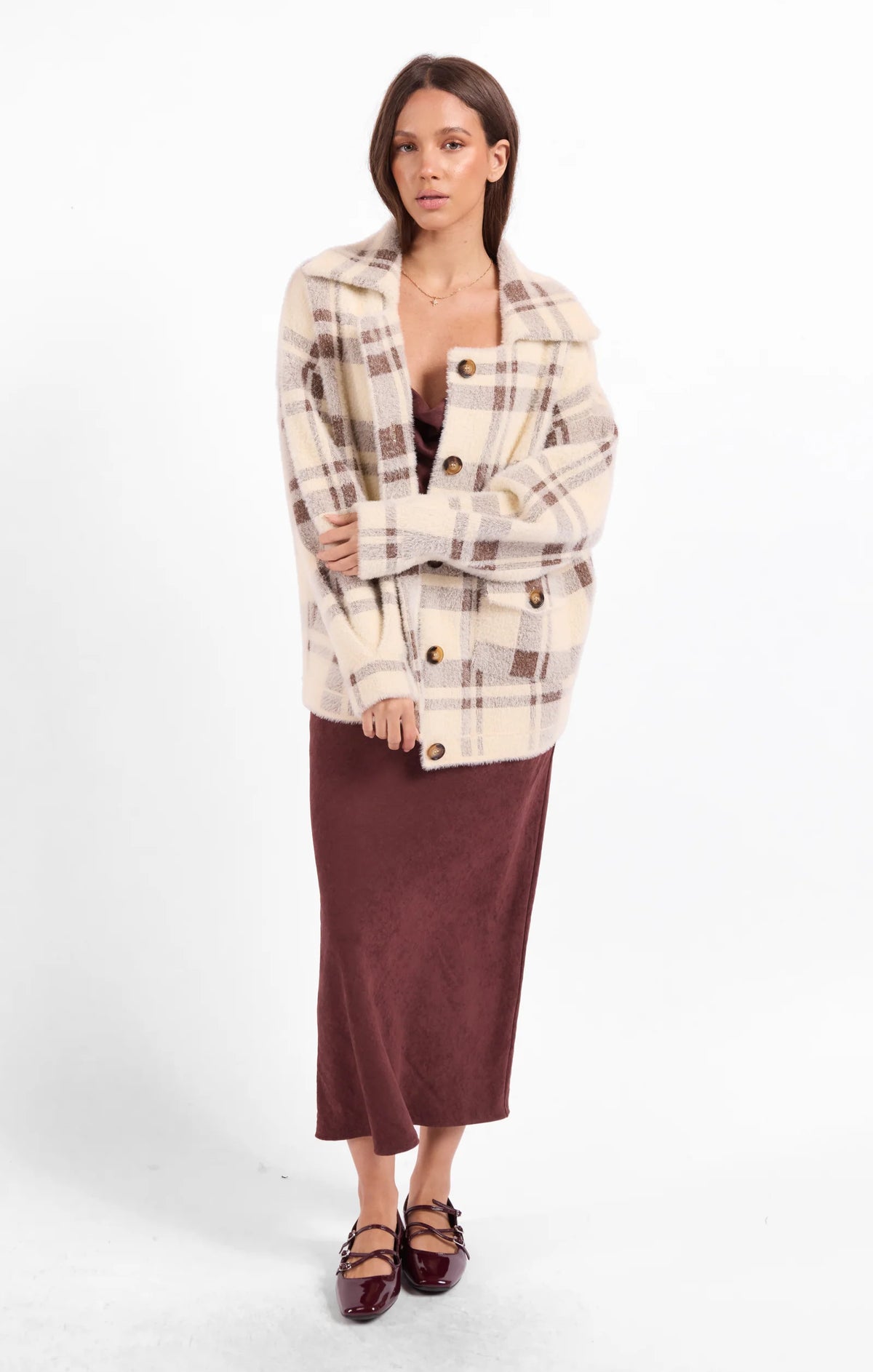 Sage The Label Lola Plaid Button Down Coat Jacket