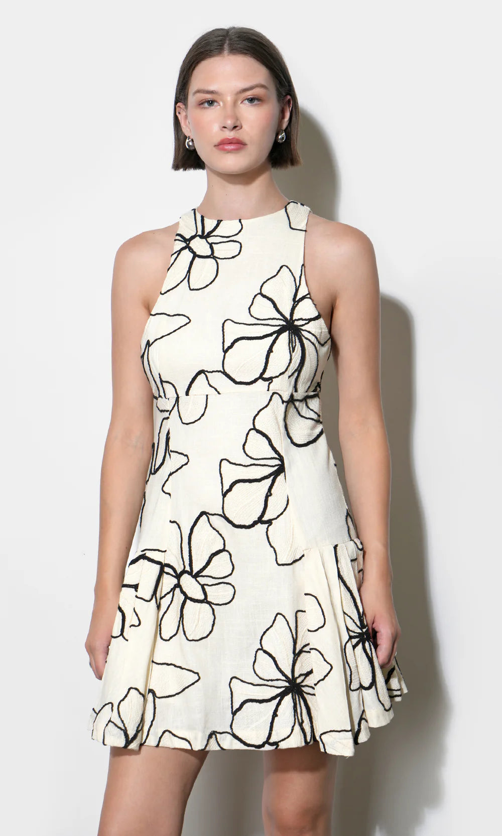 Greylin Madeline Large Embroidery Floral Pleated Mini Dress