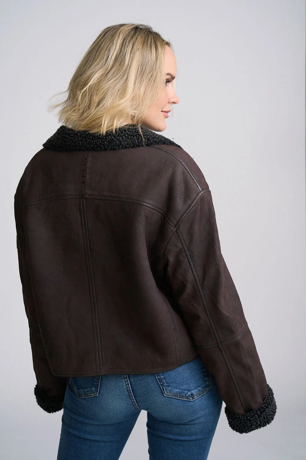 Mauritius Meli Nubuck Leather Jacket Shearling Trim