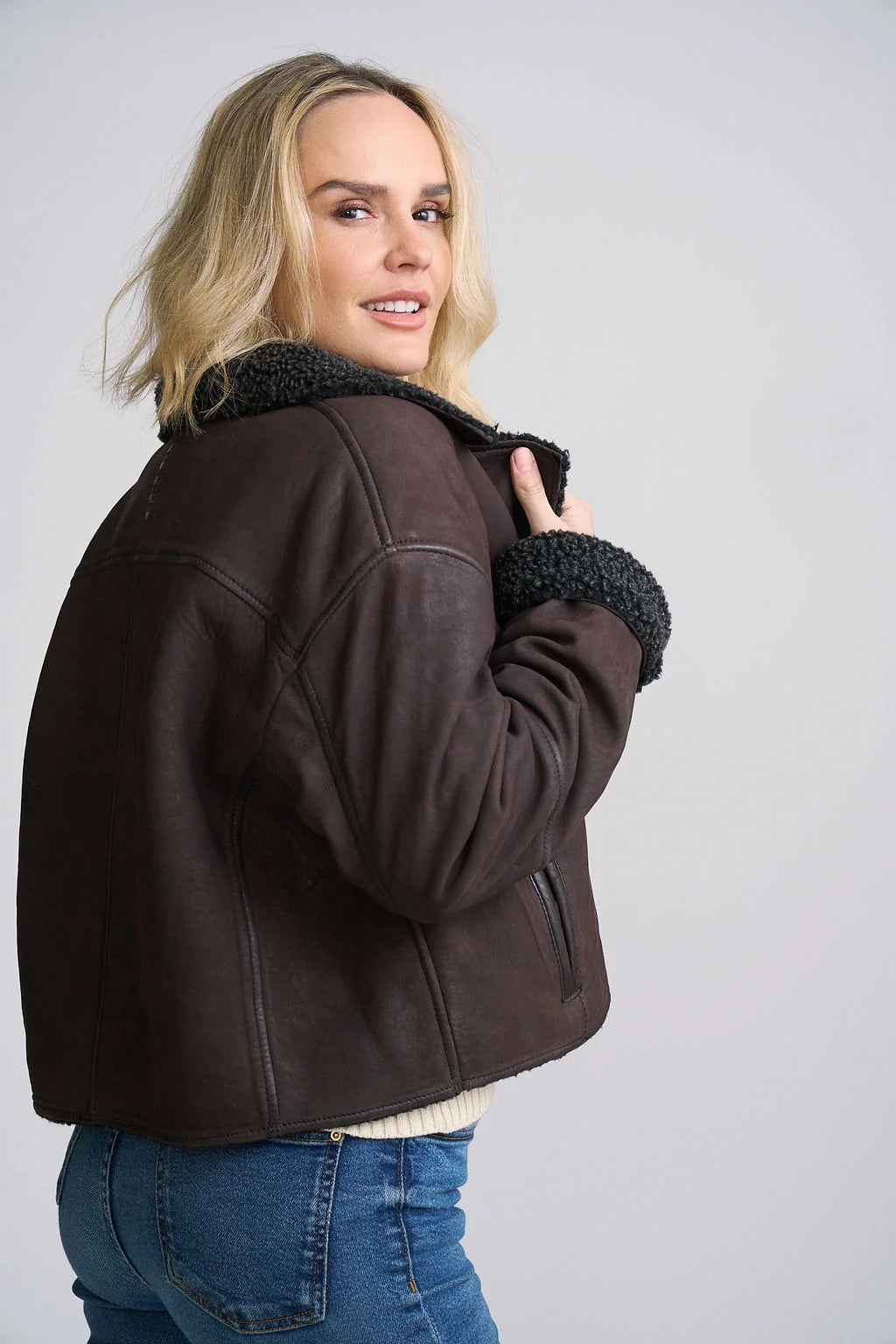 Mauritius Meli Nubuck Leather Jacket Shearling Trim