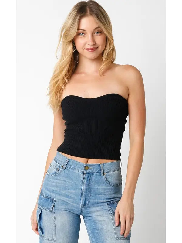 Nina Strapless Swoop Fitted Ribbed Top