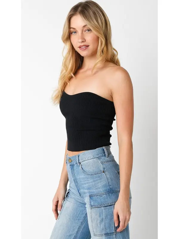 Nina Strapless Swoop Fitted Ribbed Top