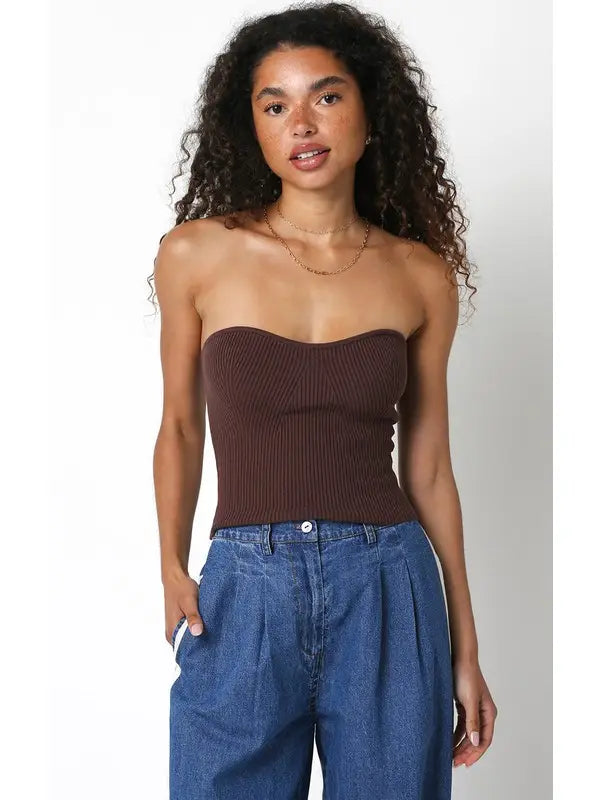 Nina Strapless Swoop Fitted Ribbed Top