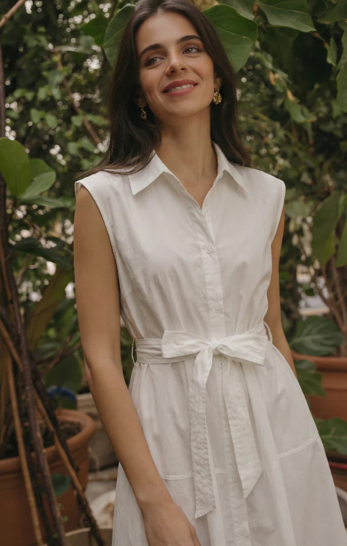 Reset Smocked Collared Tie Waist Midi Dress