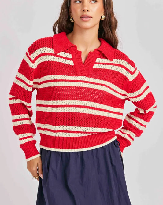 Sadie & Sage Caddie Collared Stripe Sweater