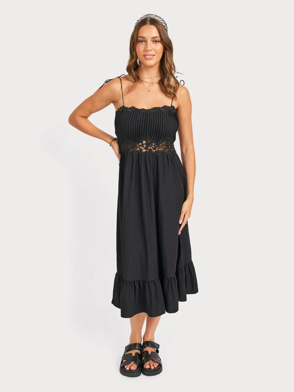 Sadie & Sage Night Bloom Pintuck Lace Midi Dress