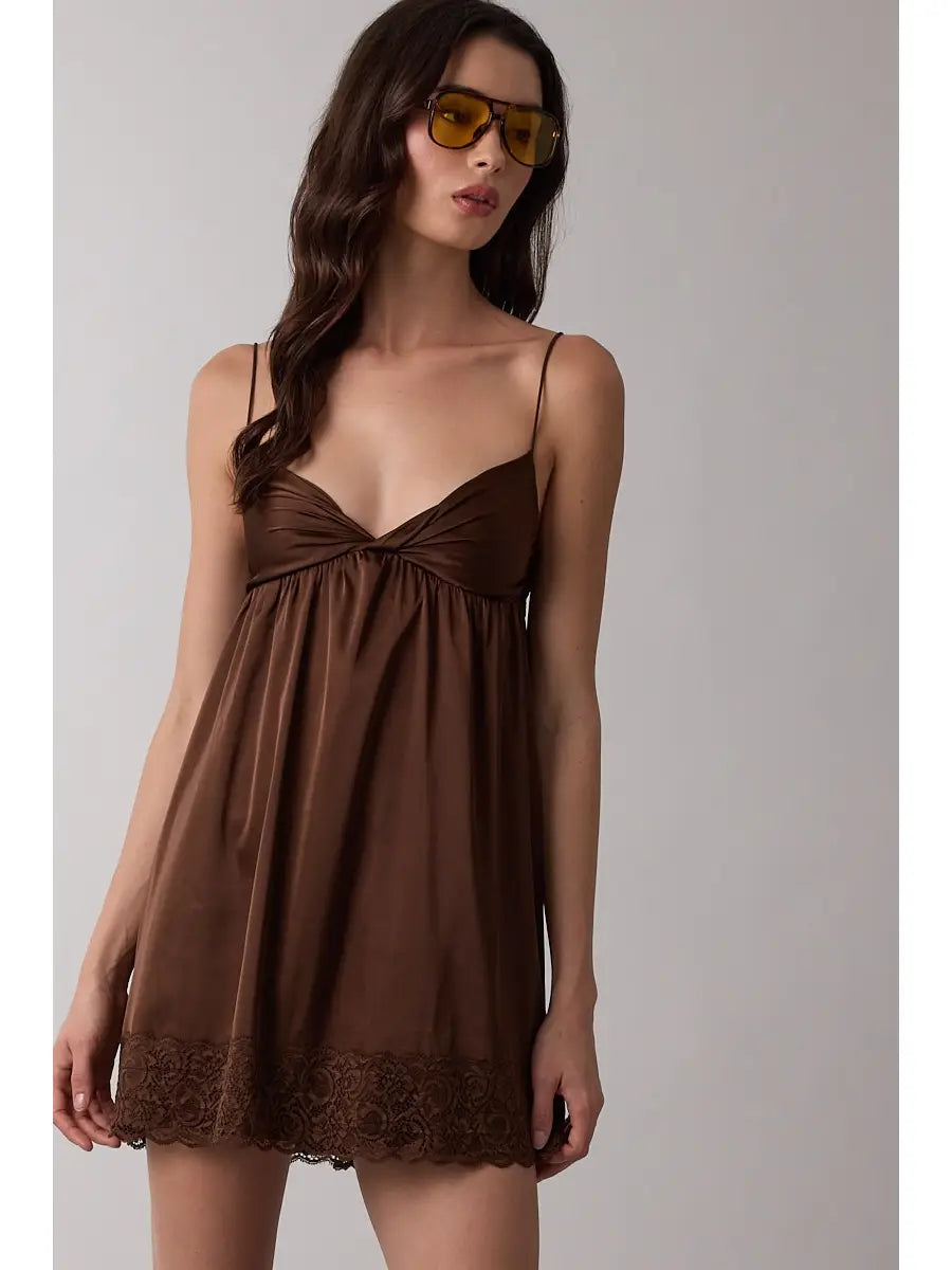 Sky To Moon Satin Dark Color Twisted Sweetheart Mini Dress
