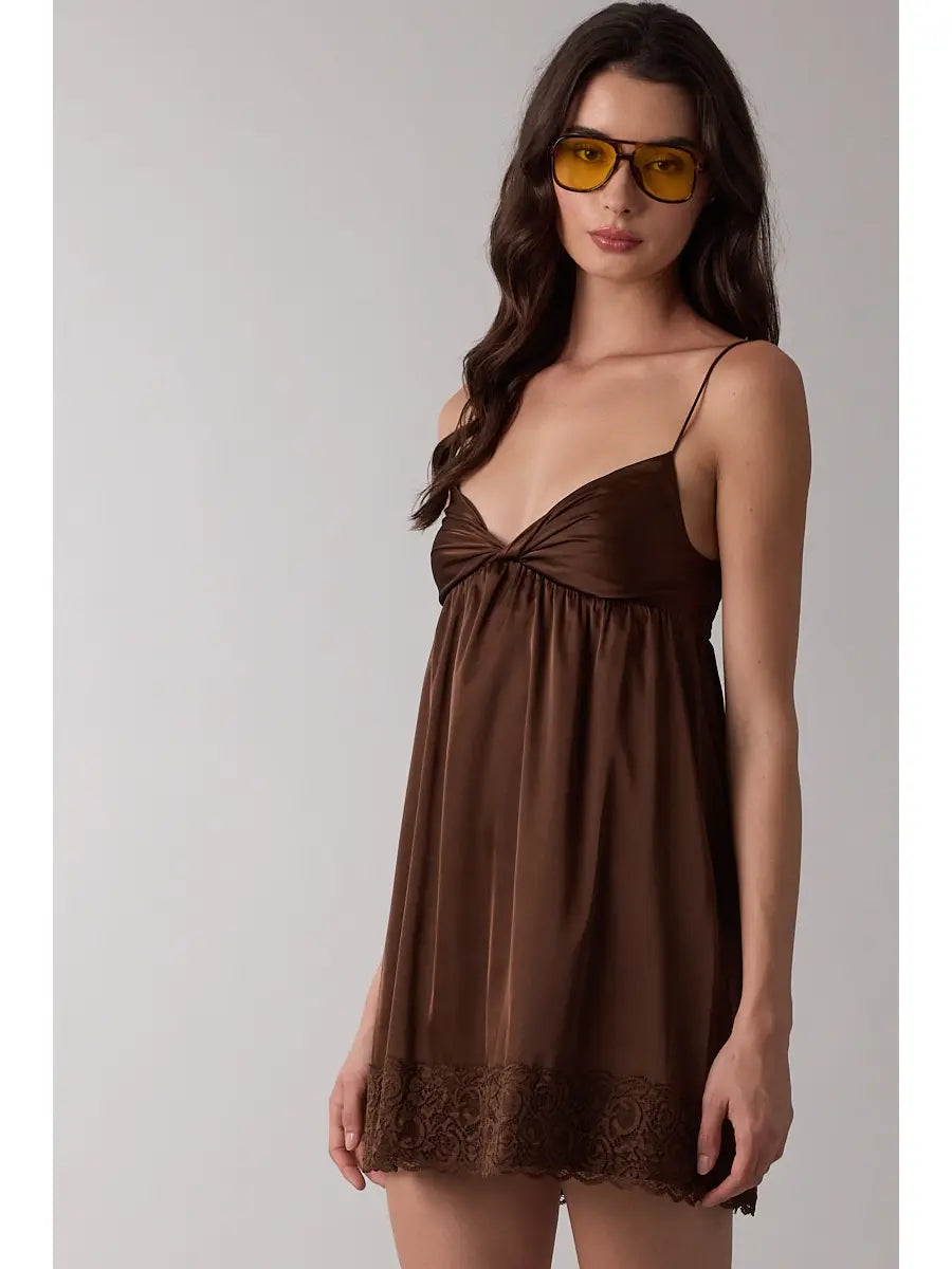 Sky To Moon Satin Dark Color Twisted Sweetheart Mini Dress