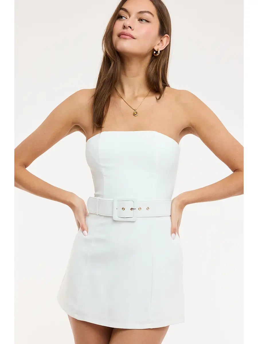 Sky To Moon Vivid Solid Color Waist Belt Fit-in Mini Dress