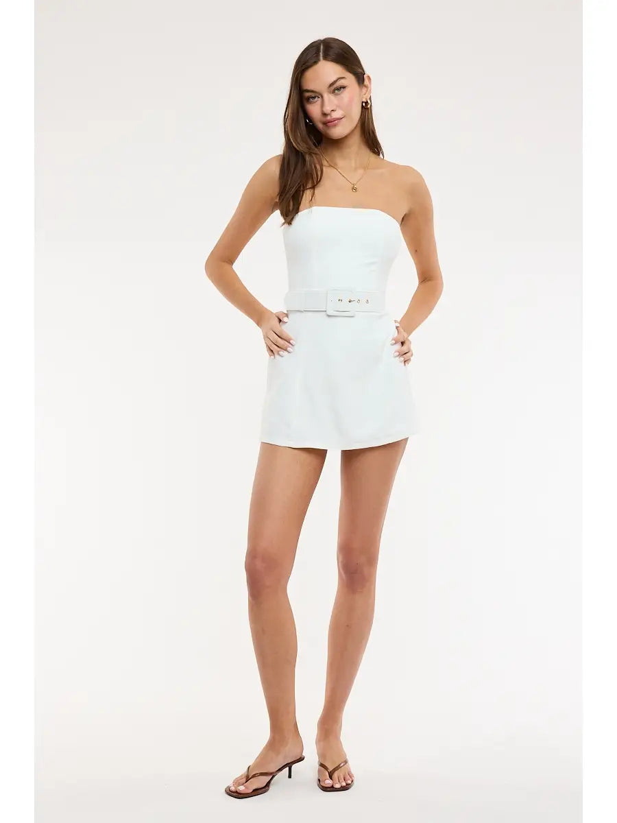 Sky To Moon Vivid Solid Color Waist Belt Fit-in Mini Dress
