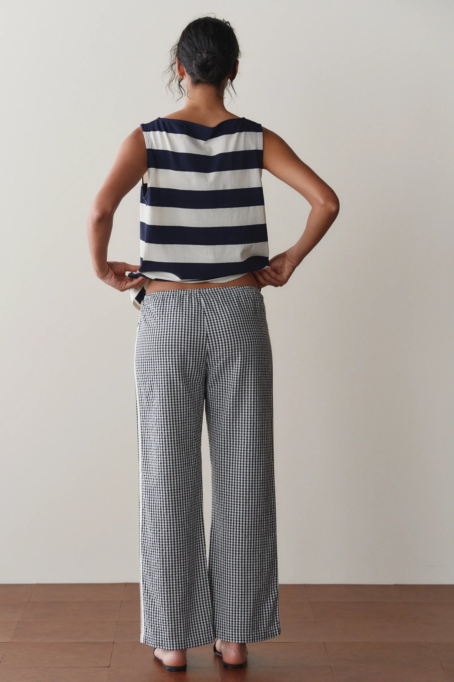 Donni Cotton Gingham Stripe Crop Pant