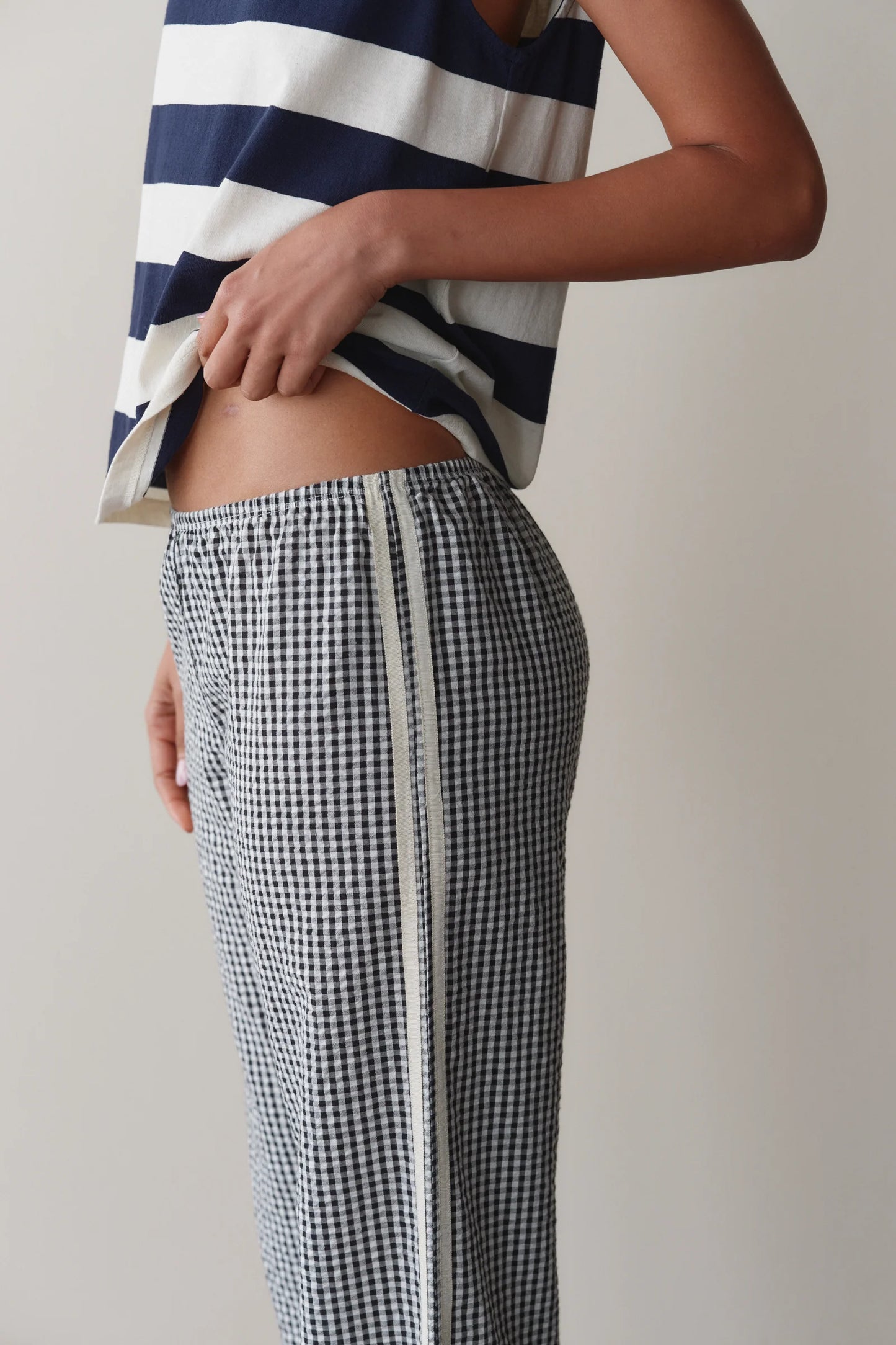 Donni Cotton Gingham Stripe Crop Pant