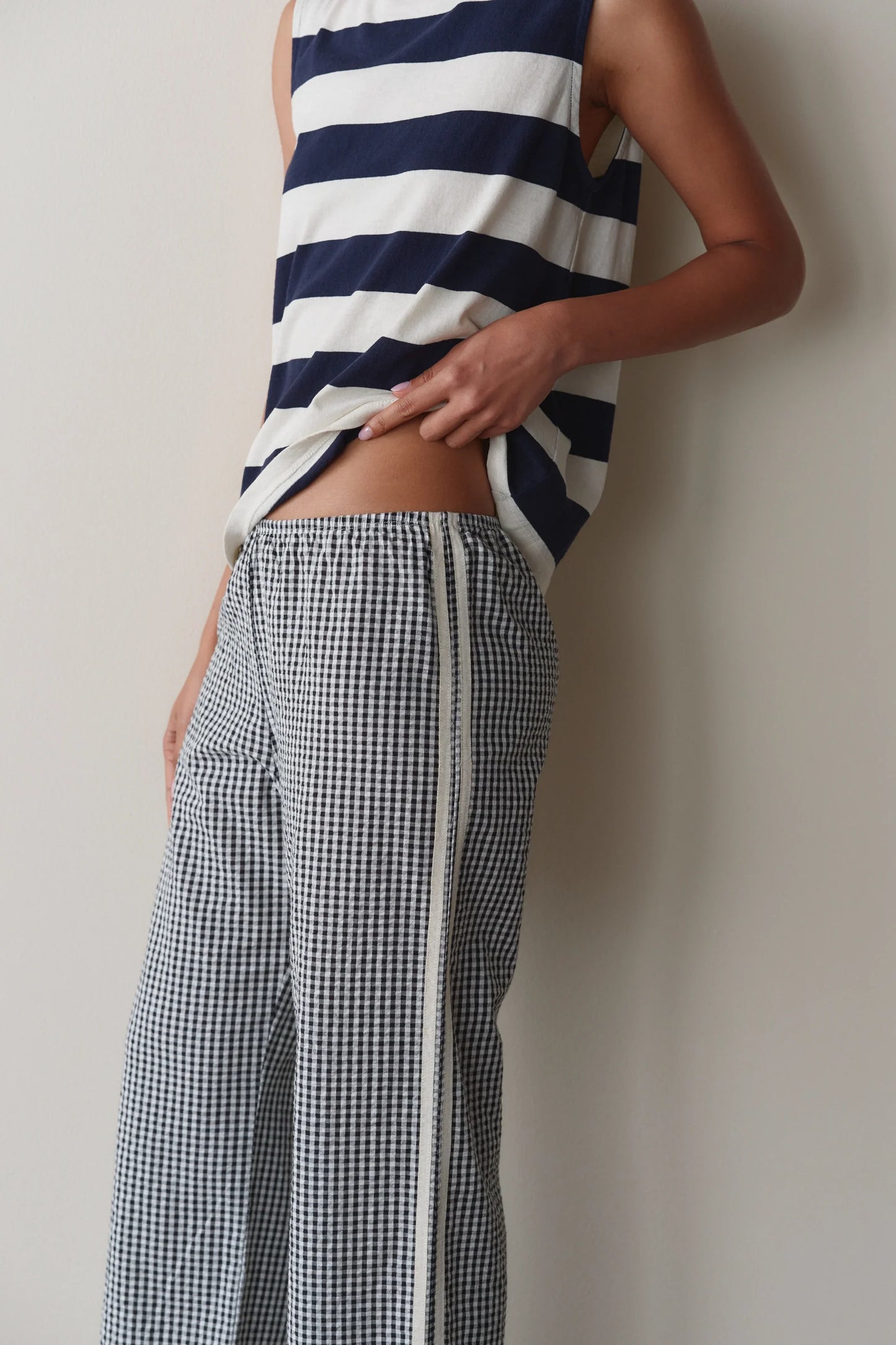 Donni Cotton Gingham Stripe Crop Pant