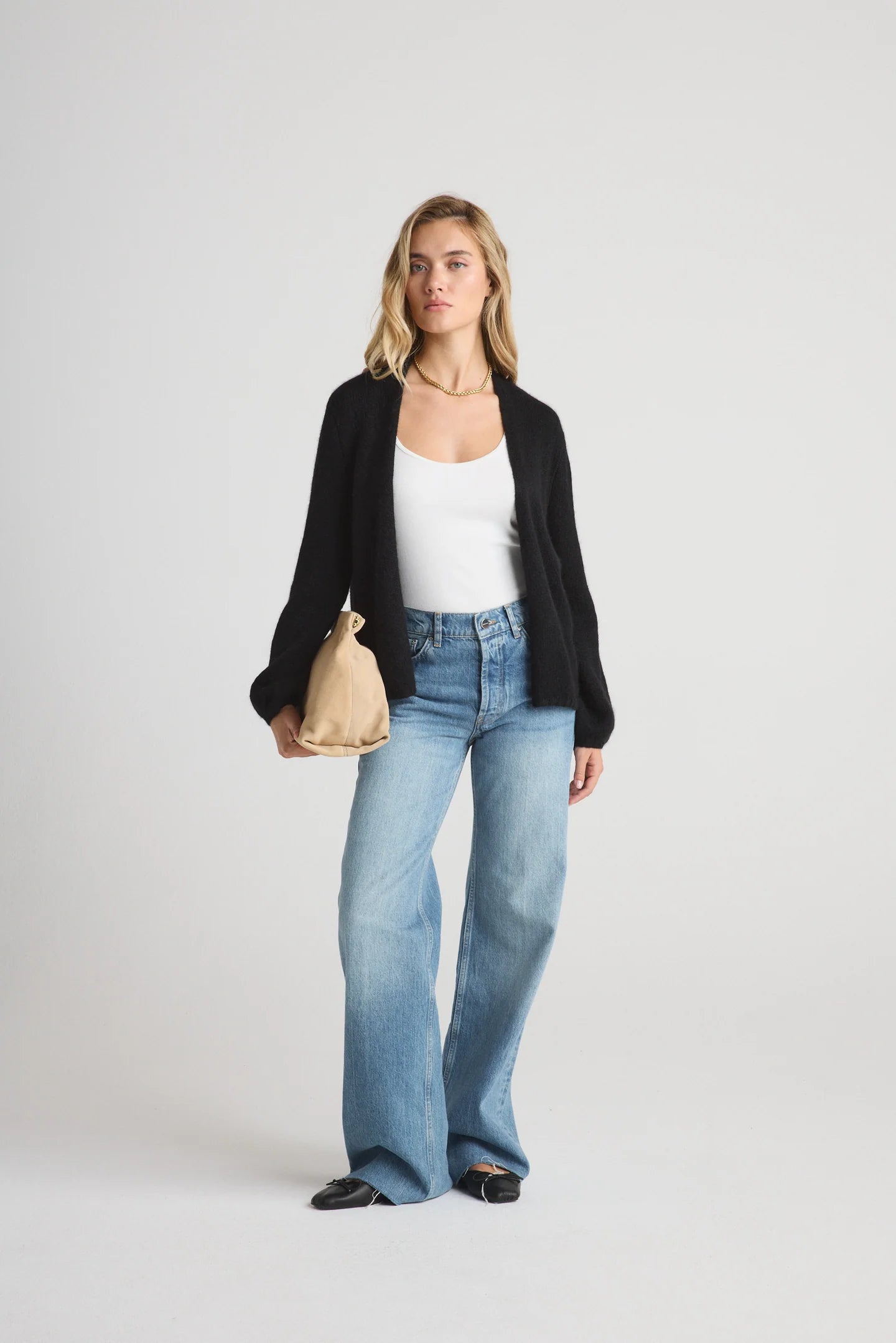 W Cashmere JUNIPER Balloon-sleeve Open Cardigan
