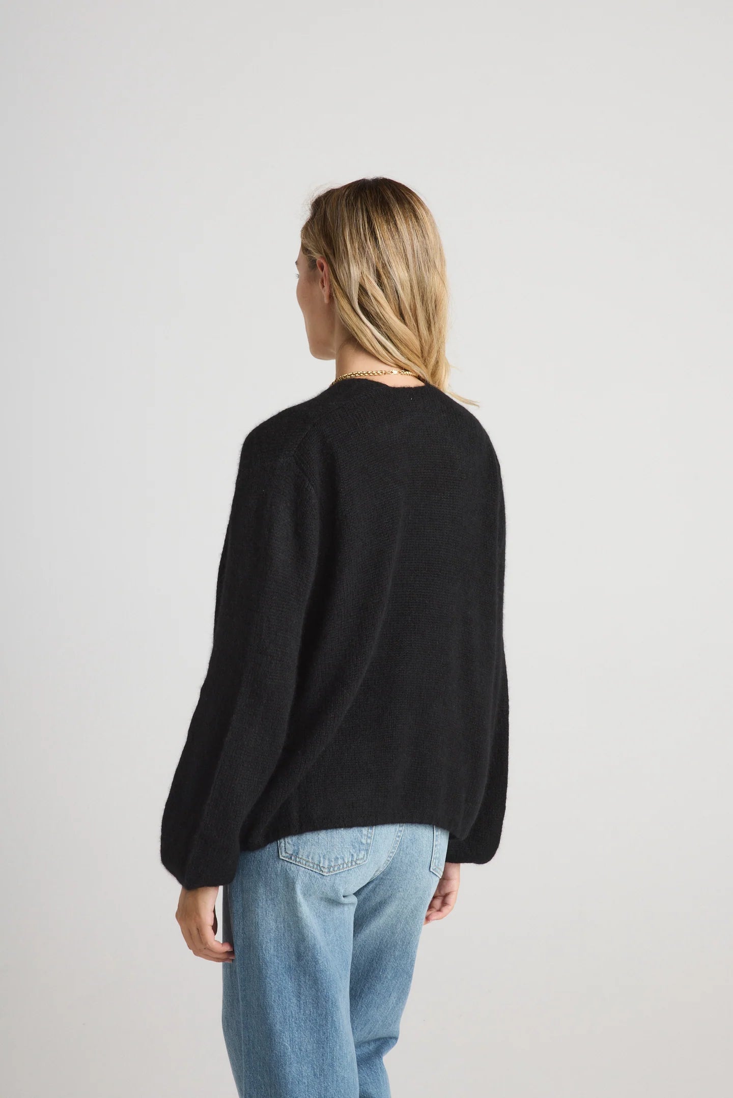 W Cashmere JUNIPER Balloon-sleeve Open Cardigan