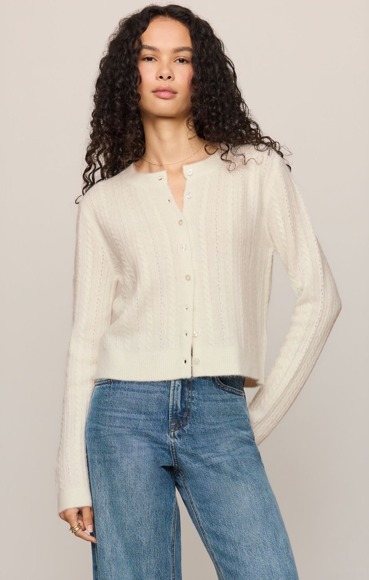 ZSupply Medina Pointelle Cardigan Ivory