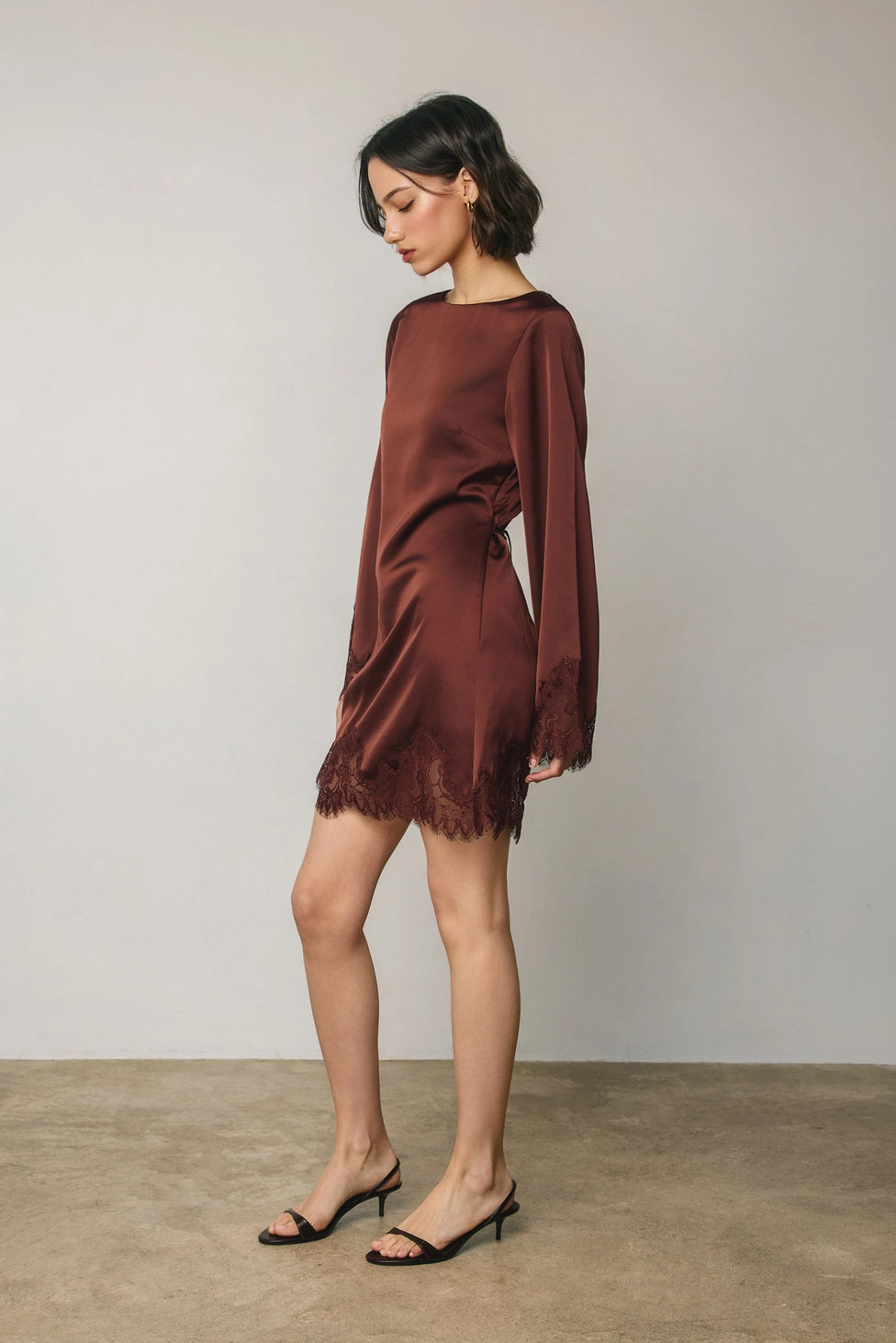 D Forum Satin & Lace L/S Mini Dress