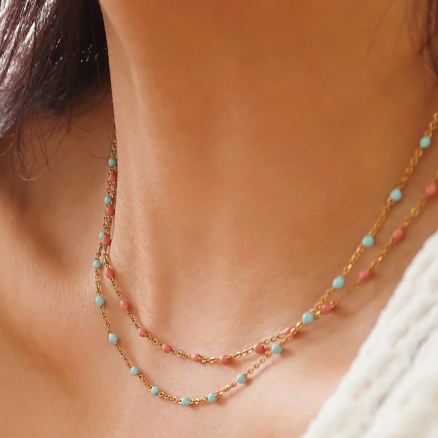 Flanerie Soleil 18K Gold Non-Tarnish Beaded Petite Chain Necklace