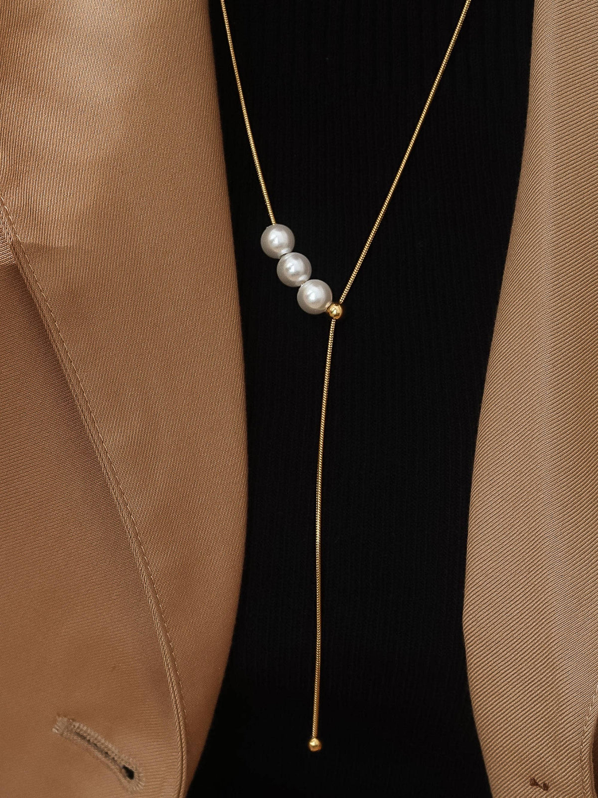 Montana 18K Gold Non-Tarnish Pearl Y Drop Sweater Necklace