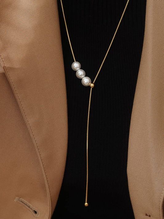 Montana 18K Gold Non-Tarnish Pearl Y Drop Sweater Necklace