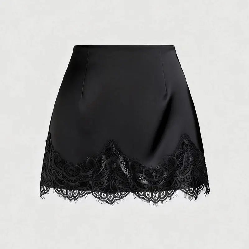Remi B Satin A-Line Mini Skirt with Lace Hem